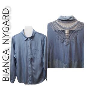 Bianca Nygard Petite Chambray Long Sleeve Top Size PL